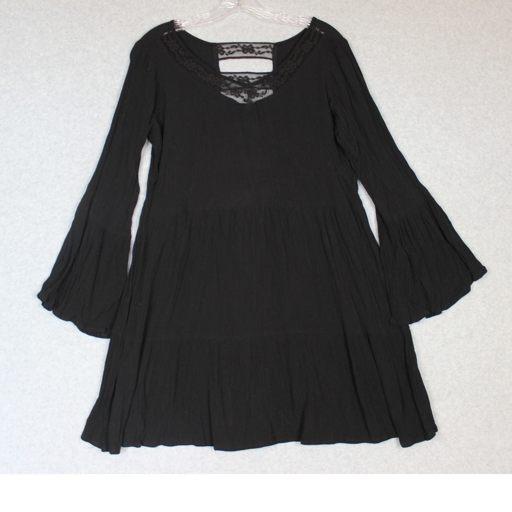 Earthbound Trading‎ Co. Women Black Casual Dress M Back Lace Ladder Style